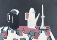 TOILE-NATURE-MORTE-AU-CHANDELIER-SUR-FOND-BLEU